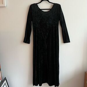 Vintage 90s All Things Jazz Crushed Velvet Velour Princess Seam Waist Black Dres